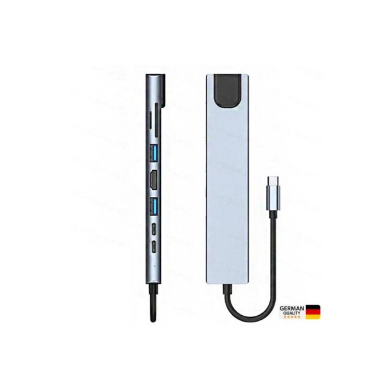 Shaza 8 in 1 USB Type-C Hdmi USB Ethernet PD Girişli Hub Port Adaptör Outlet