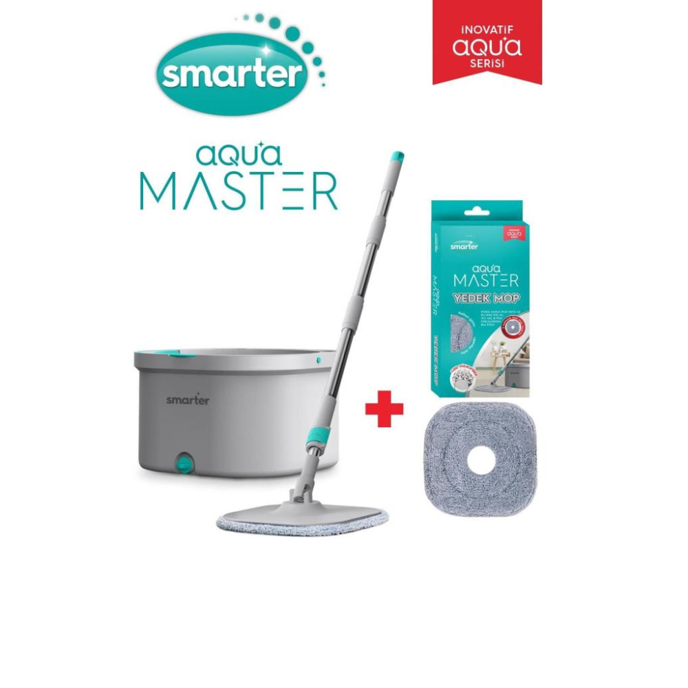Smarter Aqua Master + Ucgen Aparat Temız & Kırlı Suyu Ayırma Ozellıgı Otomatık Temızlık Setı Mop Paspas Cam Ve Kose Icın Teşhir