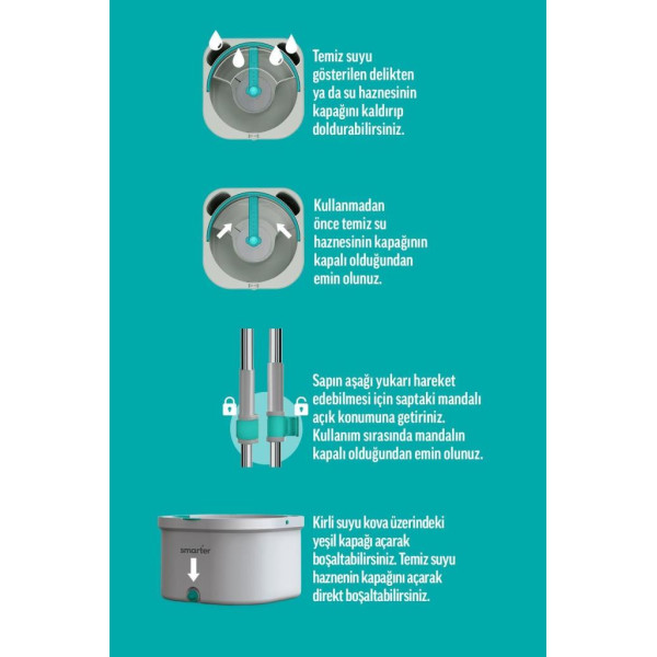 Smarter Aqua Master + Ucgen Aparat Temız & Kırlı Suyu Ayırma Ozellıgı Otomatık Temızlık Setı Mop Paspas Cam Ve Kose Icın