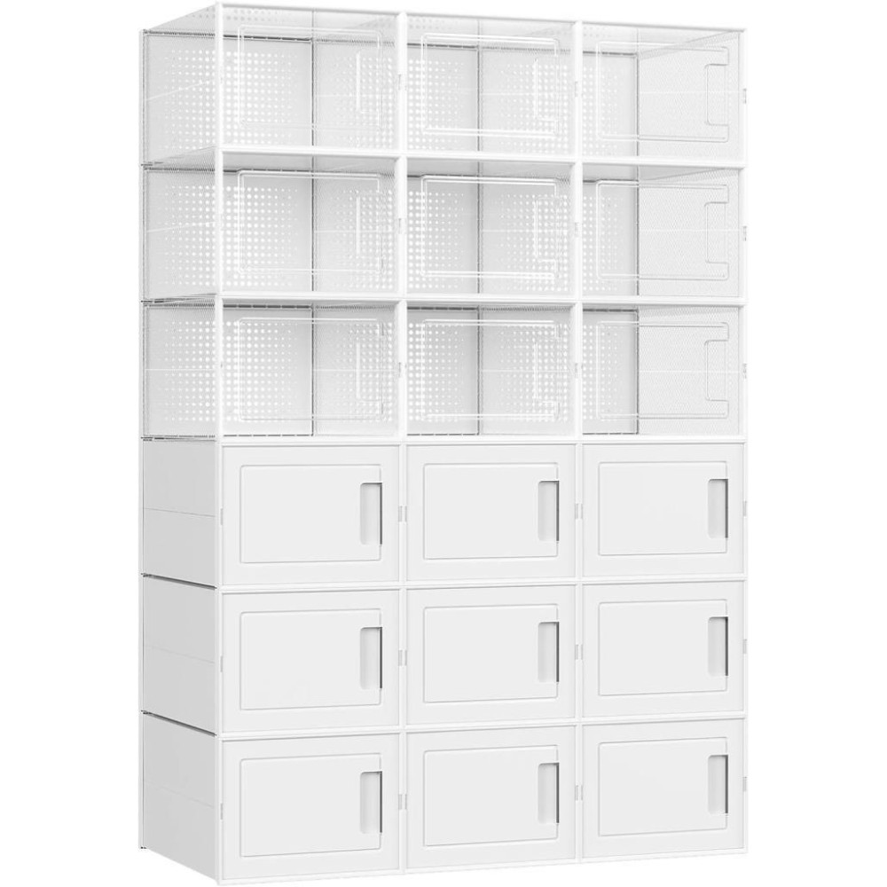 SONGMICS Ayakkabı Kutuları, 18'li Set, Plastik Kutular, Spor Ayakkabılar için, 44 Bedene Kadar Ayakkabılar için, 9 Şeffaf Kutu ve 9 Beyaz Kutu LSP009W01 Outlet