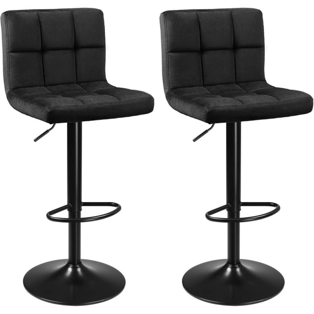 SONGMICS 2Li Set Kadife Bar Tabureleri, Yüksekliği Ayarlanabilir Döner Tabureler, Mutfak Sandalyeleri, Sırtlık ve Ayaklık, Metal, Siyah Ljb014B01