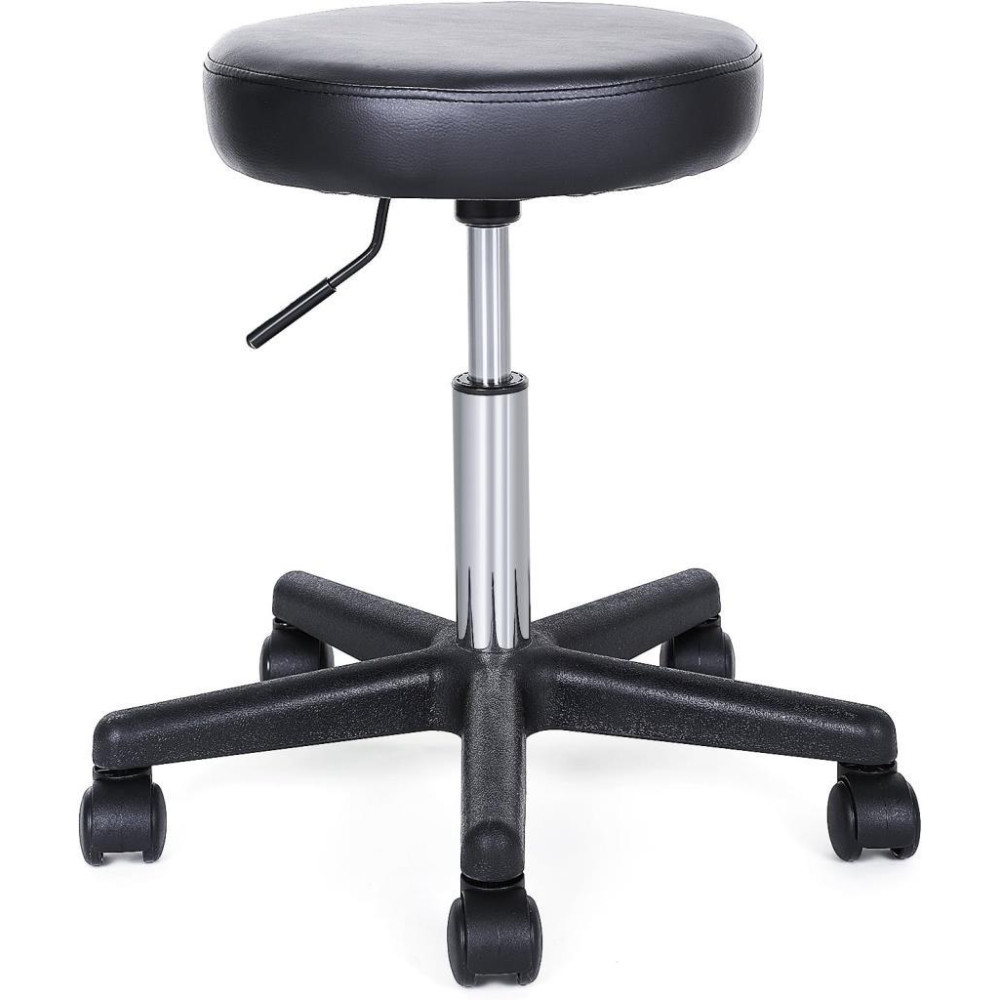 SONGMICS Döner Tabure, Tekerlekli, Yüksekliği Ayarlanabilir Tekerlekli Tabure, 46-58 cm Suni Deri Kaplı Çalışma Taburesi, Siyah Ljb61B