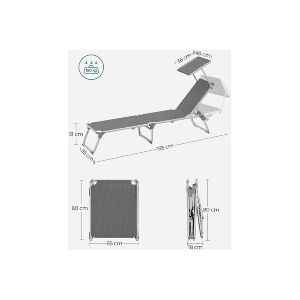 Songmics GCB19 55x193x31 cm Gölgelikli Katlanabilir Şezlong - OUTLET