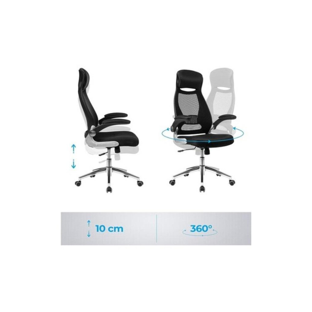 Songmics Ofis Koltuğu, Döner Sandalye, Yönetici Koltuğu, Başlıklı Ofis Döner Koltuğu, Katlanabilir Kolçaklar, Sallanma Fonksiyonu, Siyah Obn86Bk, 64 X 54 X (113-123) Cm Teşhir