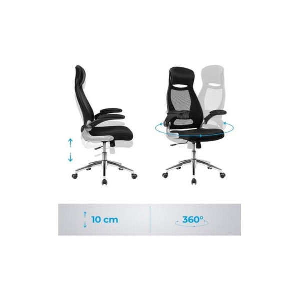 Songmics Ofis Koltuğu, Döner Sandalye, Yönetici Koltuğu, Başlıklı Ofis Döner Koltuğu, Katlanabilir Kolçaklar, Sallanma Fonksiyonu, Siyah Obn86Bk, 64 X 54 X (113-123) Cm Teşhir