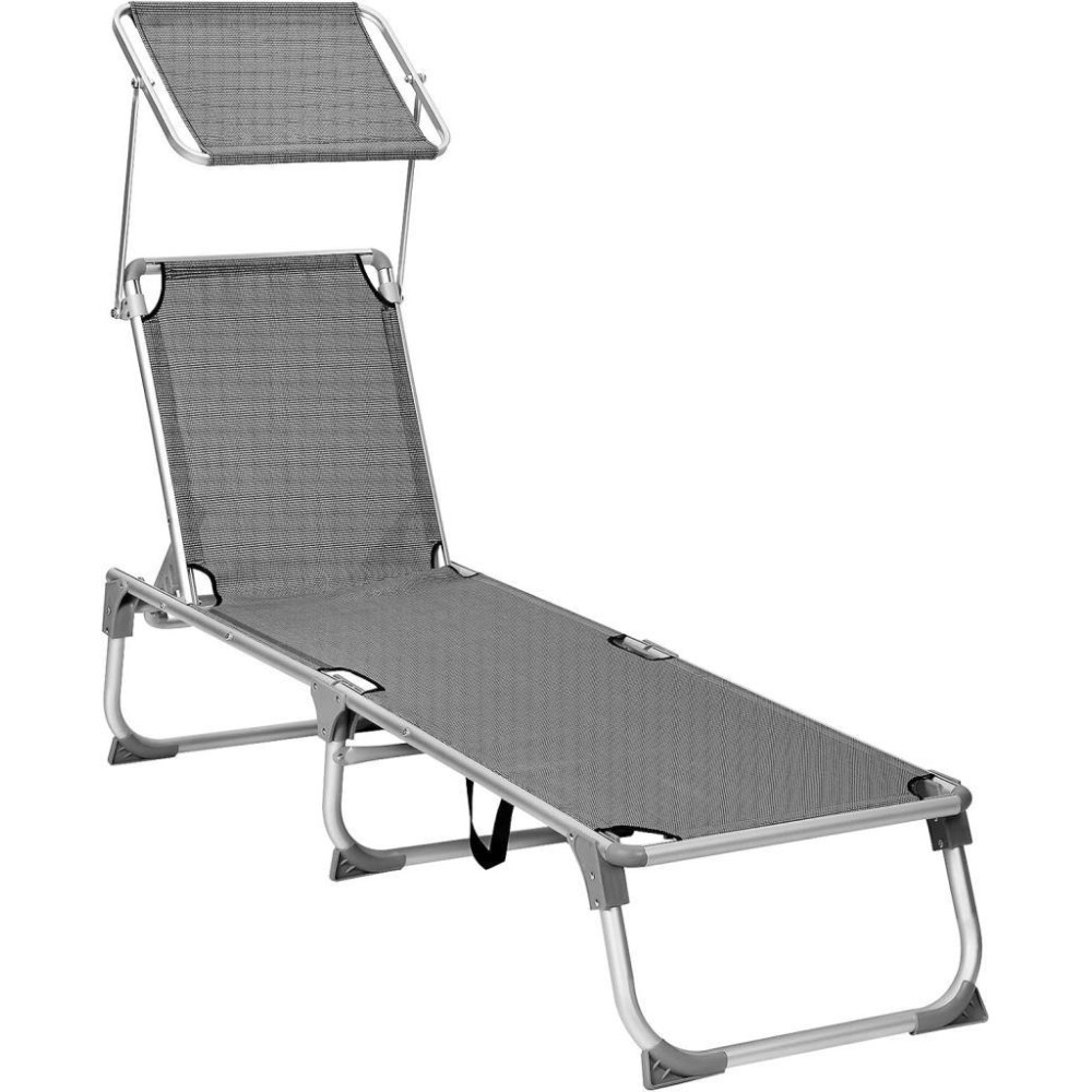 SONGMICS Ayarlanabilir ve Katlanabilir Gölgelikli Şezlong, 55x193x31 CM, Koyu Gri, GCB19WGV1 Teşhir