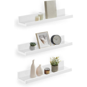 SONGMICS Duvar rafı, 3'lü set, asma raf, 38 cm genişliğinde, fotoğraf çerçevesi ve dekorasyon için raf, oturma odası, çalışma odası, banyo, mutfak için, parlak beyaz LWS38WT