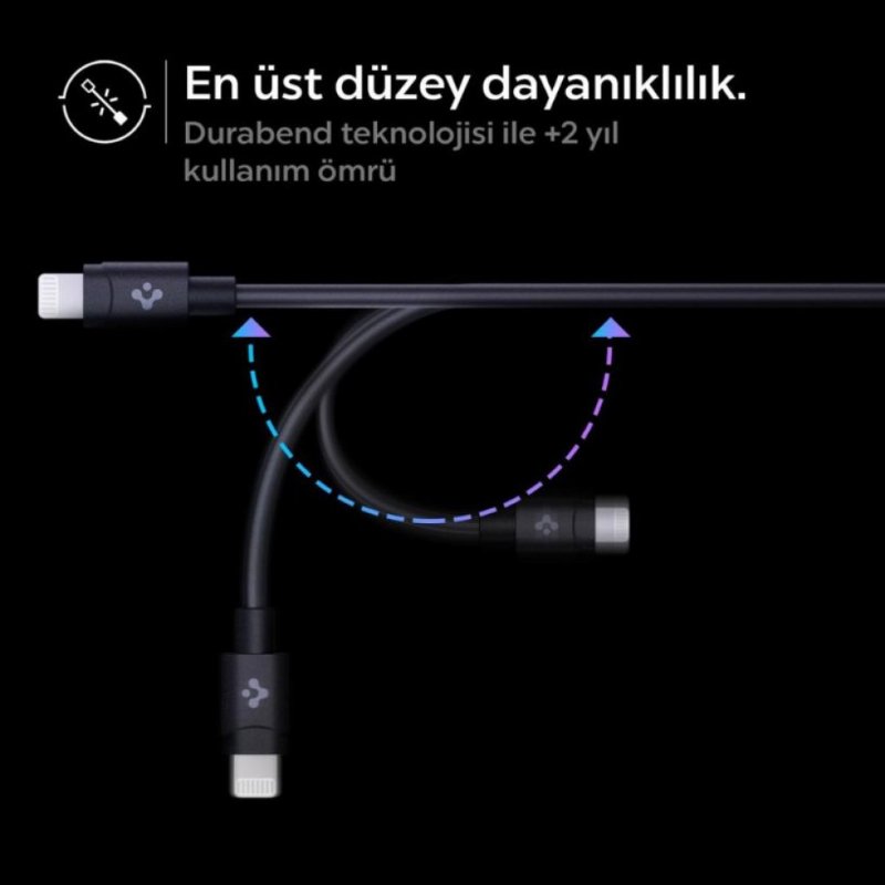 Spigen 47W USB-C 2 Port Araç içi Hızlı Şarj Aleti + Lightning Şarj Kablosu Güç Adaptörü Çakmaklık iPhone & iPad Type-C Black