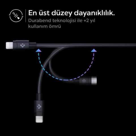 Spigen 47W USB-C 2 Port Araç içi Hızlı Şarj Aleti + Lightning Şarj Kablosu Güç Adaptörü Çakmaklık iPhone & iPad Type-C Black