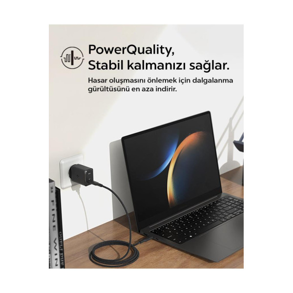 Spigen 65W USB-C Hızlı Şarj Aleti + 2m Şarj Kablo Samsung PPS 2.0 GaN Super Hızlı Type-C Black - ACH05475 Outlet