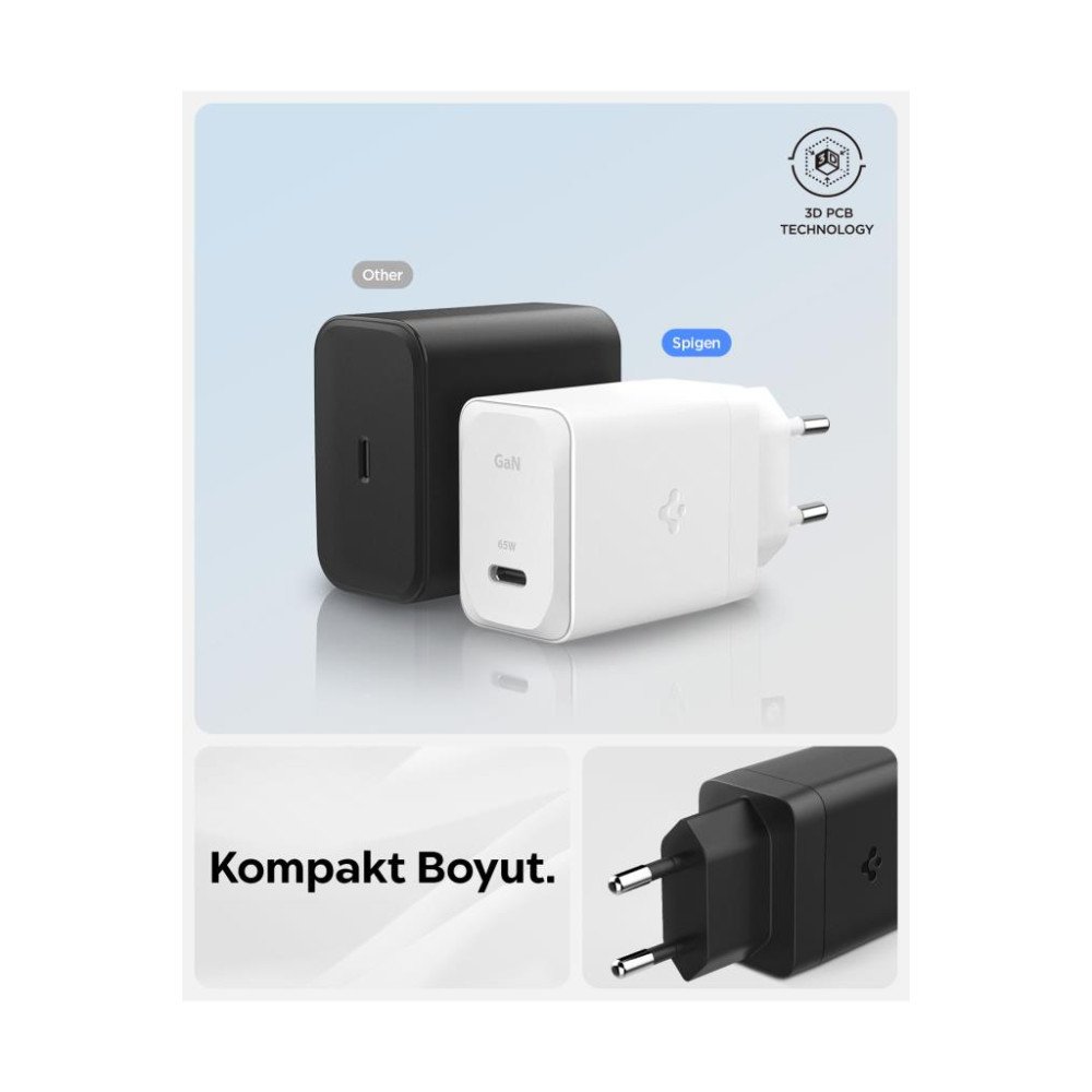 Spigen 65W USB-C Hızlı Şarj Aleti + 2m Şarj Kablo Samsung PPS 2.0 GaN Super Hızlı Type-C Black - ACH05475 Outlet