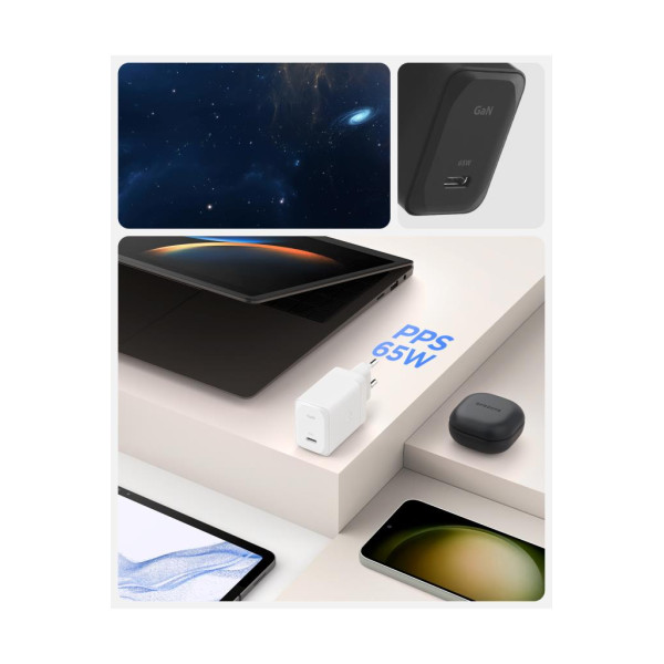 Spigen 65W USB-C Hızlı Şarj Aleti + 2m Şarj Kablo Samsung PPS 2.0 GaN Super Hızlı Type-C Black - ACH05475 Outlet