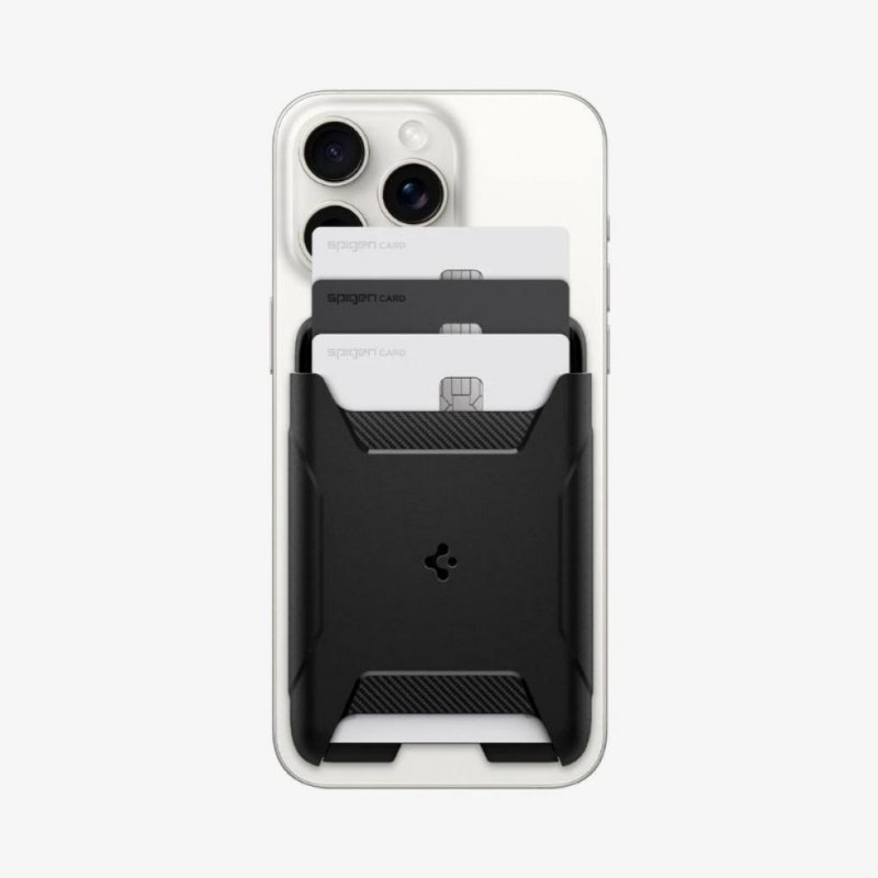 Spigen MagFit iPhone için MagSafe Özellikli 3 Kartlı Manyetik Cüzdan Rugged Armor 2 Black Outlet