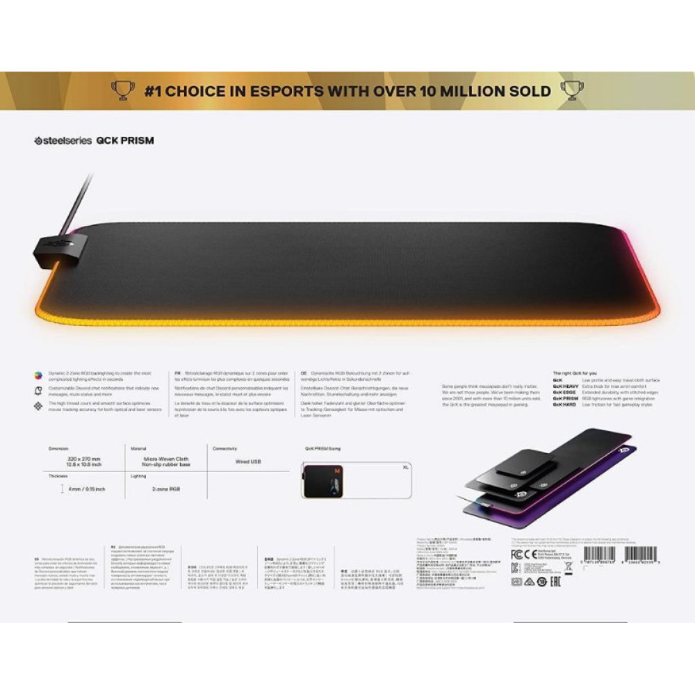 SteelSeries Qck Medium Prism - 2 Bölgeli RGB Aydınlatma - Gaming Mousepad