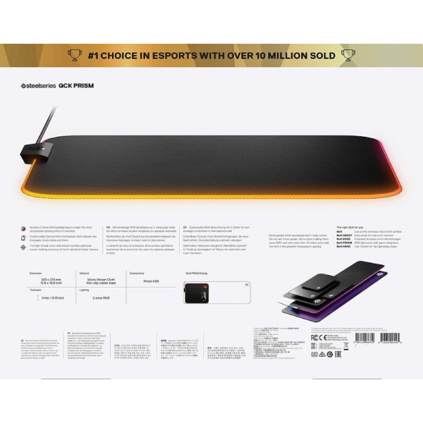 SteelSeries Qck Medium Prism - 2 Bölgeli RGB Aydınlatma - Gaming Mousepad