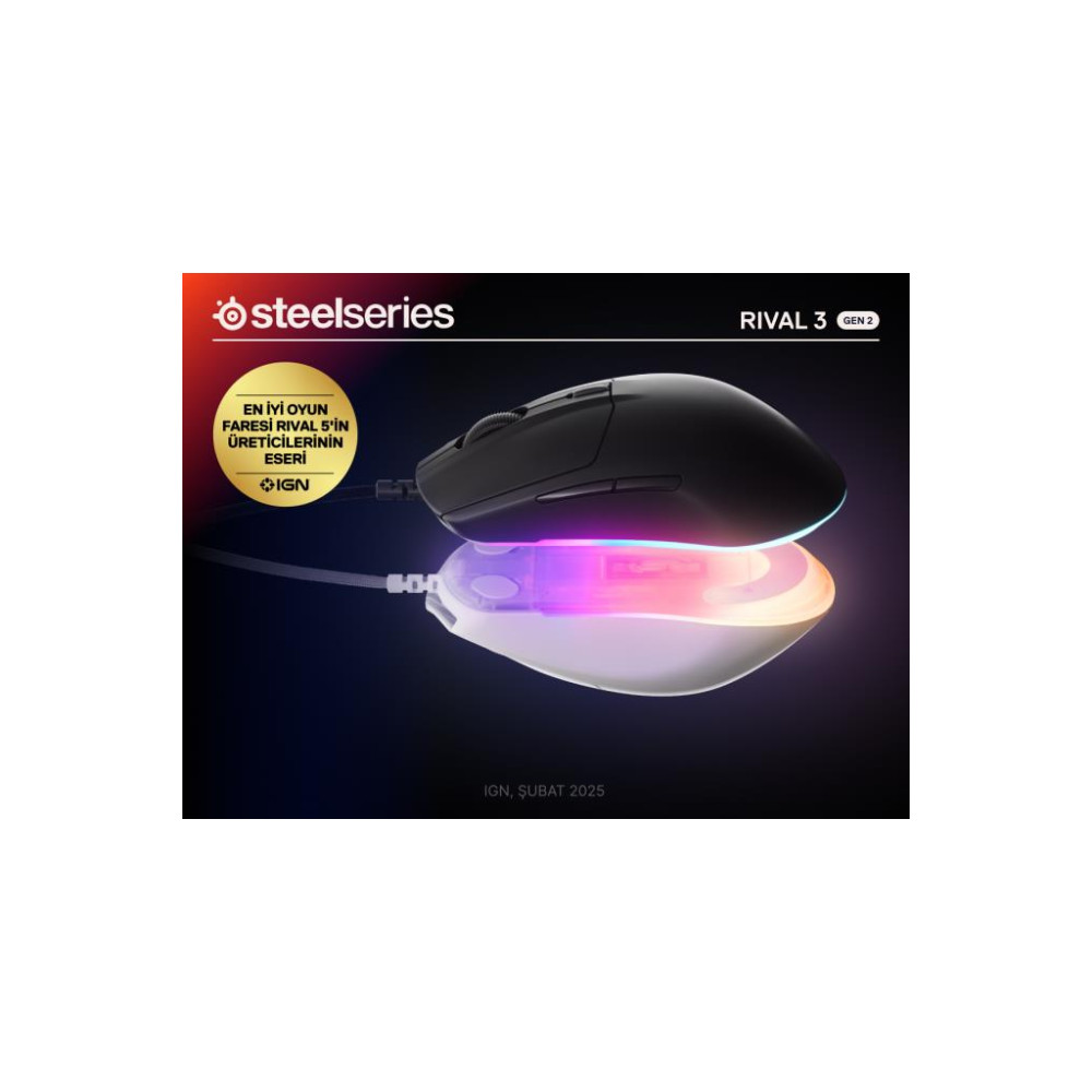 SteelSeries Rival 3 Gen 2 Siyah RGB Optik Kablolu Oyuncu Mouse Teşhir