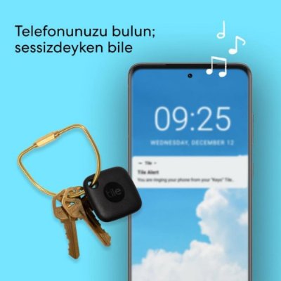 Tile Mate Smart Tag, Siyah, Bluetooth Takip Cihazı - Anahtarlar, Çantalar, Evcil Hayvanlar için Eşya Bulucu, 76 Metre Mesafeye Kadar, Suya Dayanıklı, iOS ve Android Uyumlu Outlet