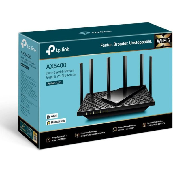 TP-Link Archer AX73, AX5400 Mbps, Fiber Destekli, 4×Gbps LAN Portlarıları, 200'den Fazla Cihazı Bağlayın,OFDMA ve MU-MIMO Deste