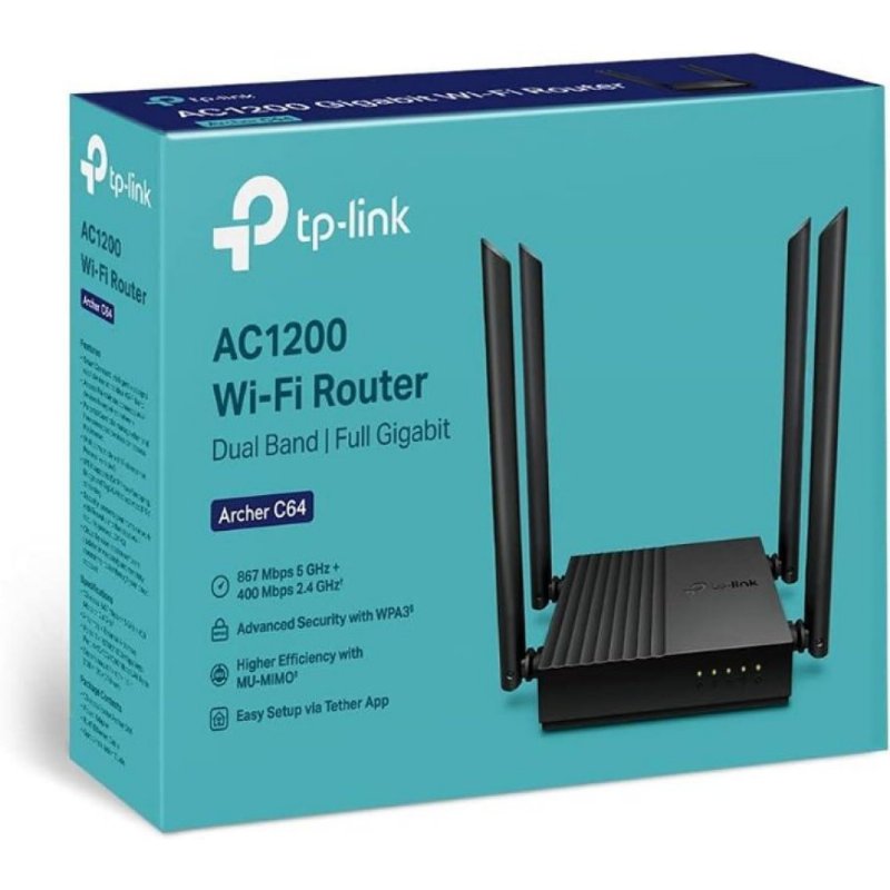 TP-Link Archer C64 4 Port 1200 Mbps Router - Outlet TP-Link Archer C64 4 Port 1200 Mbps Router - Outlet