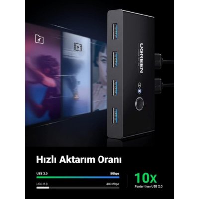 Ugreen 4 Port USB PC Switch Paylaşım Adaptörü, Siyah Teşhir