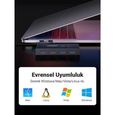 Ugreen 4 Port USB PC Switch Paylaşım Adaptörü, Siyah Teşhir