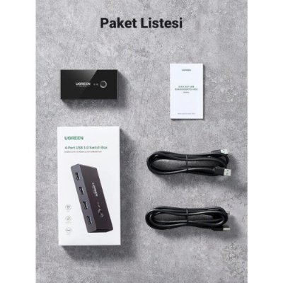 Ugreen 4 Port USB PC Switch Paylaşım Adaptörü, Siyah Teşhir