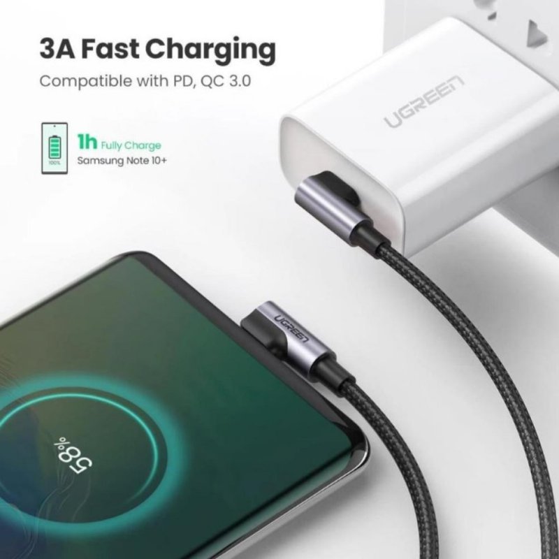 Ugreen 90 Derece Type-C to Type-C 60W Data ve Şarj Kablosu 1 Metre
