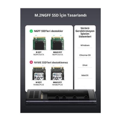 Ugreen M.2 Sata NGFF SSD USB 3.1 5Gbps Type-C Gen1 B-Key M+B Key Disk Kutusu Outlet