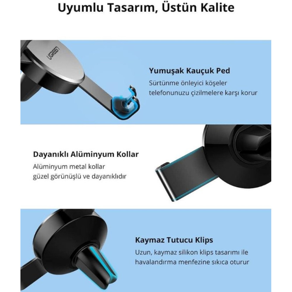 Ugreen Mekanik Araç İçi Telefon Tutucu Siyah Teşhir