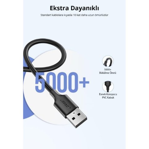 Ugreen USB to Micro USB Hızlı Şarj Kablosu Siyah 2 Metre