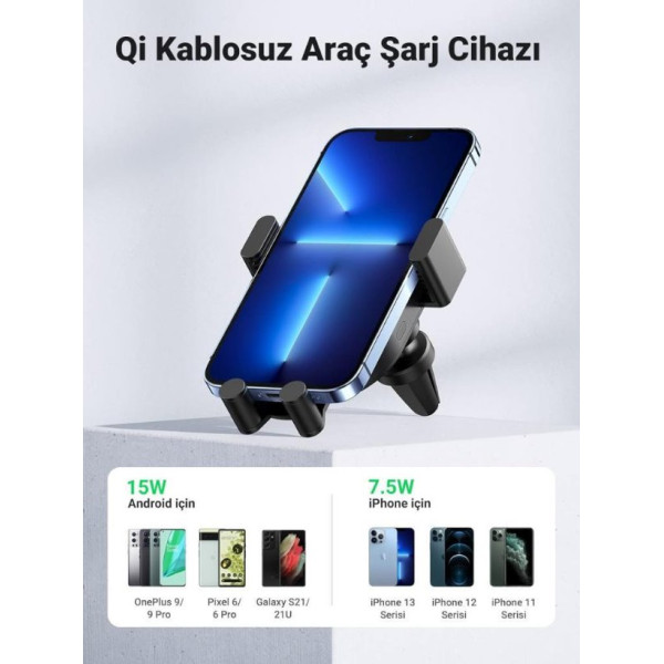 Ugreen 15w Kablosuz Şarj Destekli Araç Içi Sensörlü Otomatik Telefon Tutucu Outlet