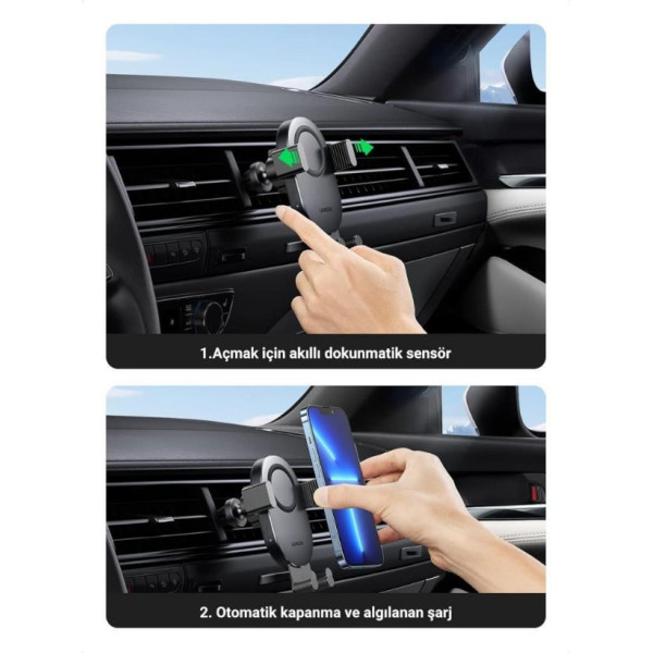 Ugreen 15w Kablosuz Şarj Destekli Araç Içi Sensörlü Otomatik Telefon Tutucu Outlet