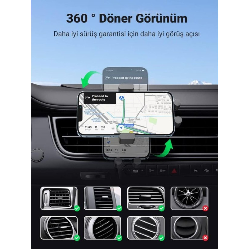 Ugreen 15w Kablosuz Şarj Destekli Araç Içi Sensörlü Otomatik Telefon Tutucu Outlet