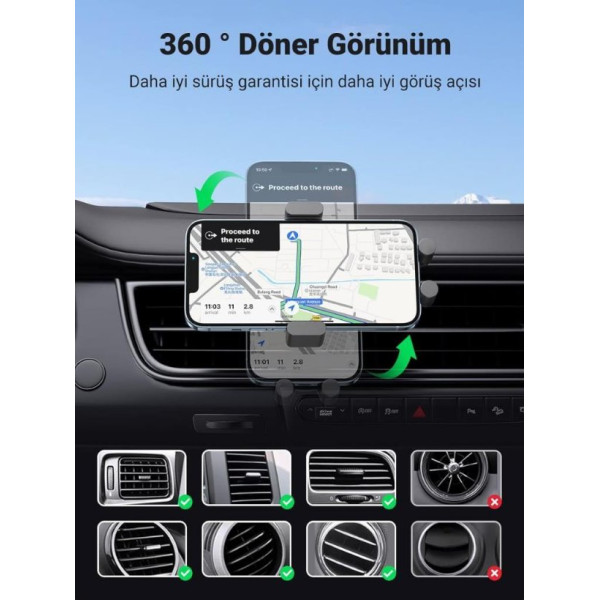 Ugreen 15w Kablosuz Şarj Destekli Araç Içi Sensörlü Otomatik Telefon Tutucu Outlet