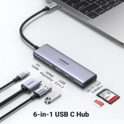 Ugreen Type-C to 2xUSB 3.0 2xUSB-C 4K/60Hz HDMI Gigabit Ethernet SD TF Kart Okuyucu Çoklayıcı Hub Adaptör Outlet