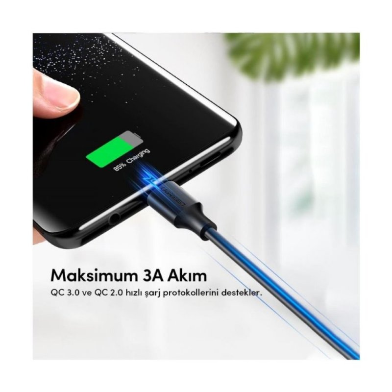 Ugreen USB-A & USB-C Şarj ve Data Kablosu, 2 Metre, Siyah