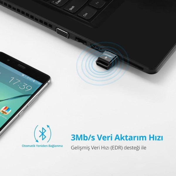 Ugreen USB Bluetooth Adaptör V4.0, Siyah