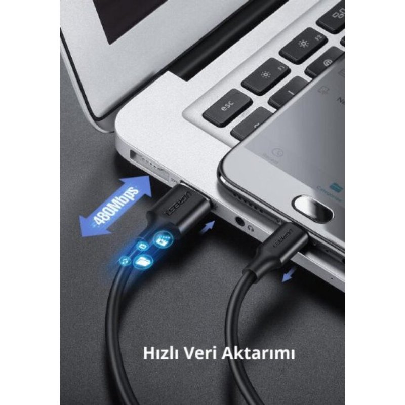Ugreen USB to Micro USB Hızlı Şarj Kablosu Siyah 2 Metre