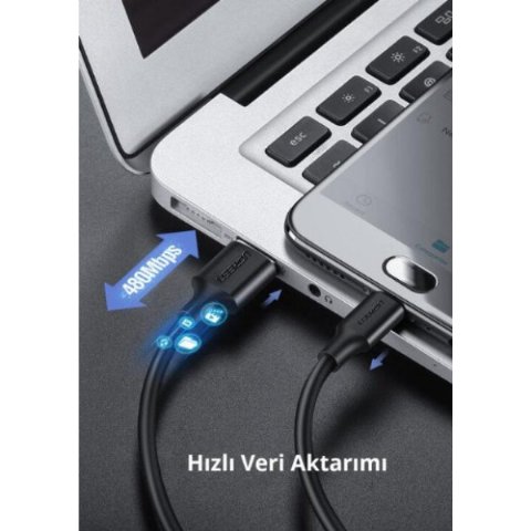 Ugreen USB to Micro USB Hızlı Şarj Kablosu Siyah 2 Metre