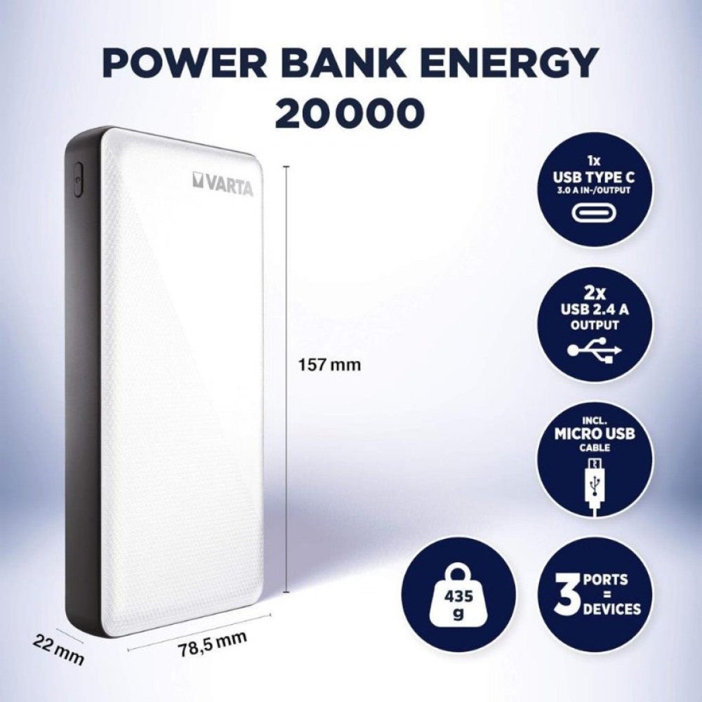 Varta Energy 20000 mAh Hızlı Şarj Powerbank Outlet