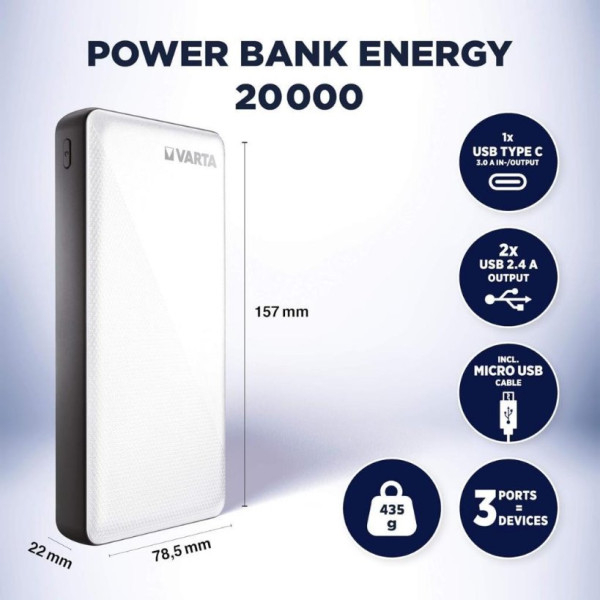 Varta Energy 20000 mAh Hızlı Şarj Powerbank Outlet