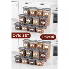 Vienev 24'lü Etiketli Kare Erzak Saklama Kabı Set Antra...