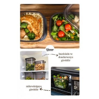 Vienev Etiketli 12li Set Peggy Şeffaf Kapaklı Uzun Dikdörtgen Saklama Kabı 3,2 Litre - 1 Vienev Etiketli 12li Set Peggy Şeffaf 