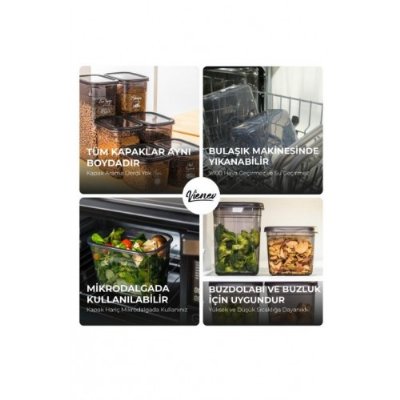 Vienev Etiketli 12li Set Peggy Şeffaf Kapaklı Uzun Dikdörtgen Saklama Kabı 3,2 Litre - 1 Vienev Etiketli 12li Set Peggy Şeffaf 