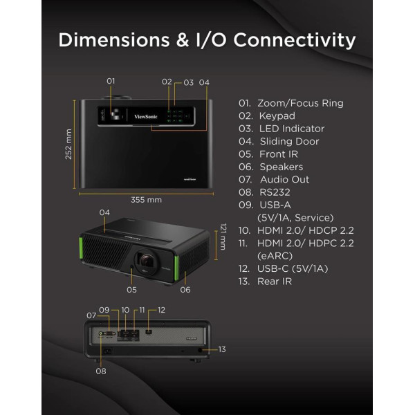 ViewSonic X1-4K Pro 3300 Lümen Wi-Fi Android LED 4K Projeksiyon Cihazı Teşhir