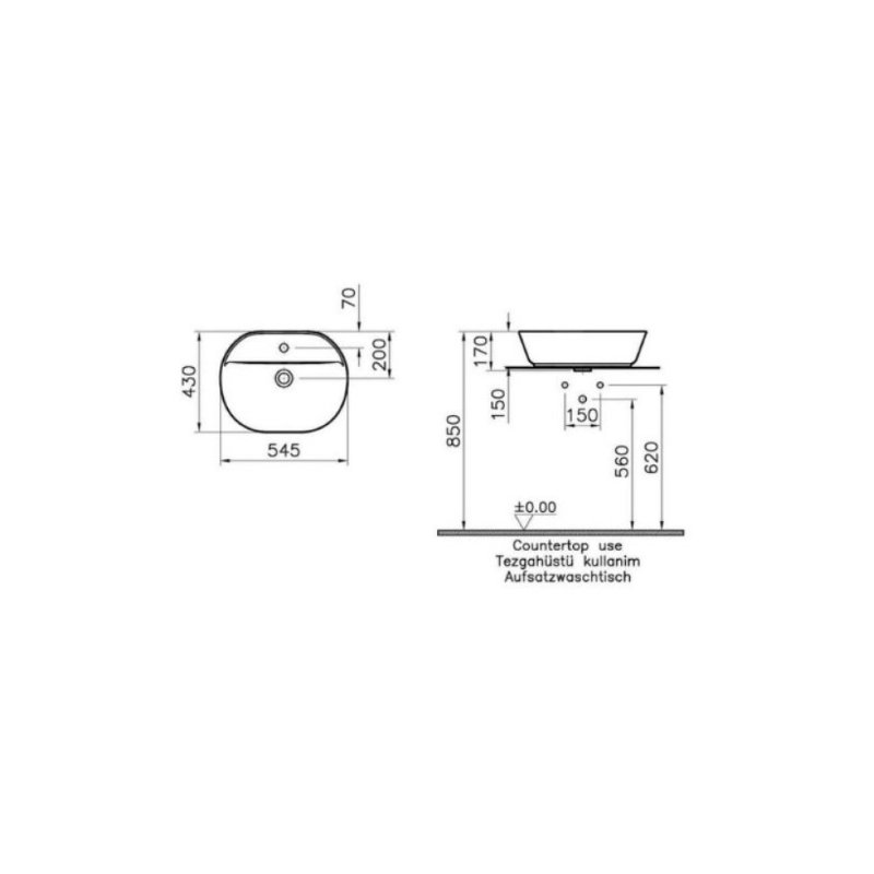 VitrA Geo 7428B001-0001 Oval Çanak Lavabo, 55 cm, Mat Beyaz