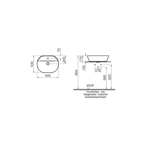 VitrA Geo 7428B001-0001 Oval Çanak Lavabo, 55 cm, Mat Beyaz