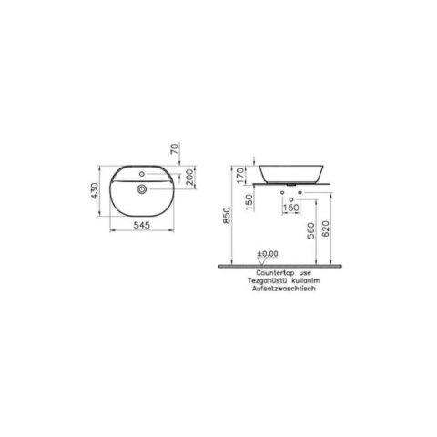 VitrA Geo 7428B001-0001 Oval Çanak Lavabo, 55 cm, Mat Beyaz
