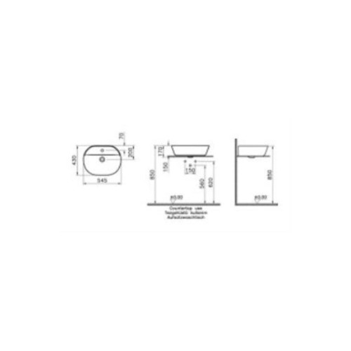 VitrA Geo 7428B001-0001 Oval Çanak Lavabo, 55 cm, Mat Beyaz