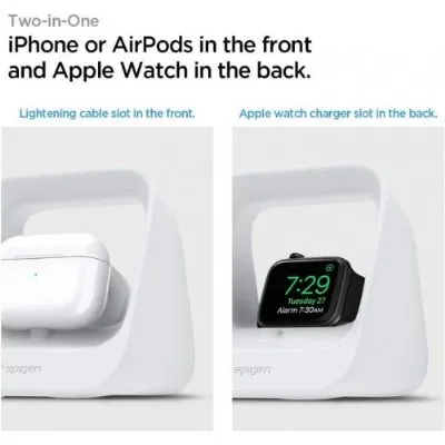 Spigen Stand S316 2in1 iPhone & Apple Watch ile Uyumlu Stand Dock Şarj Ünitesi Soft White Outlet